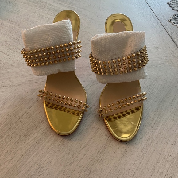 Christian Louboutin Shoes - NWOB Christian Louboutin Gold Studded Slide Heels sz 39